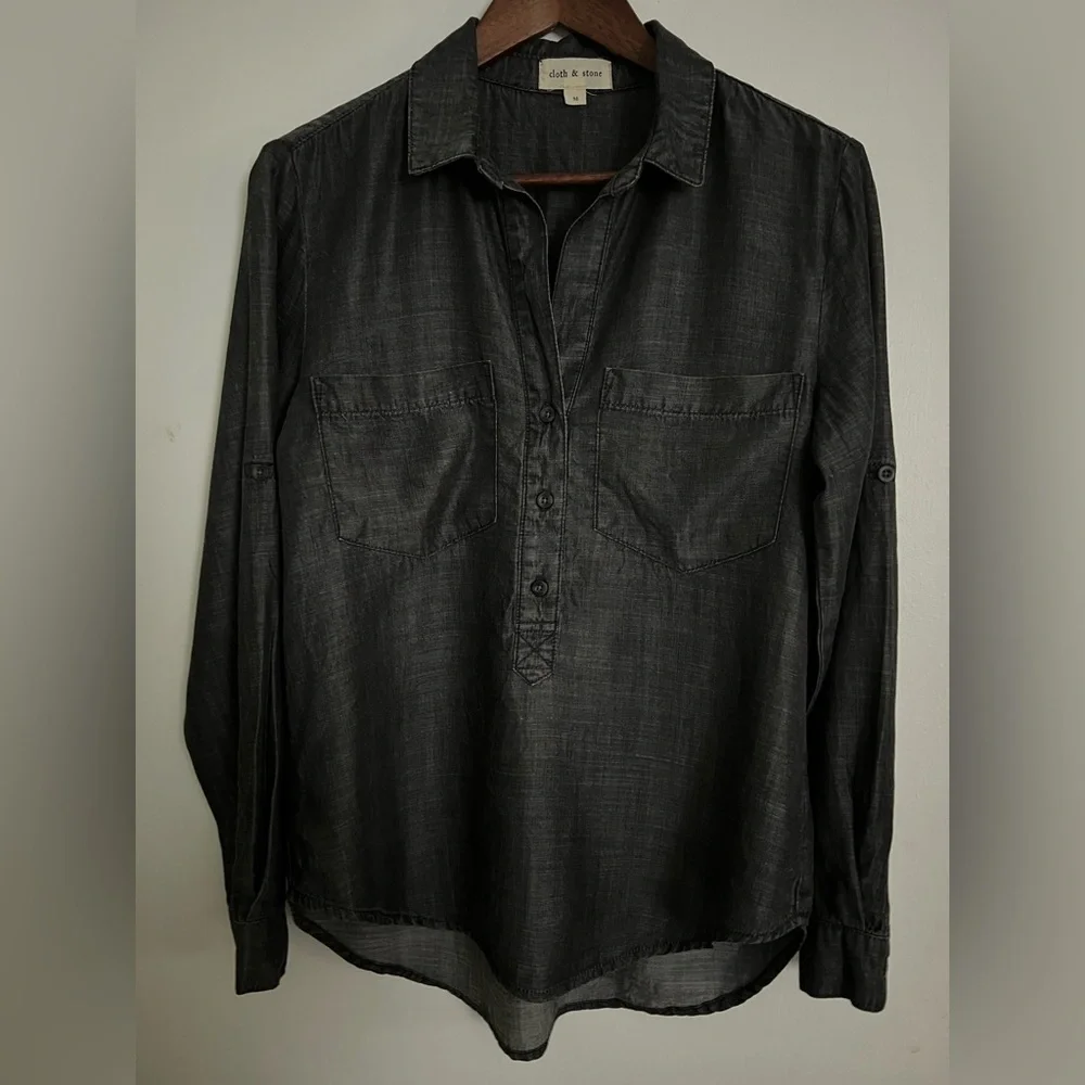 Cloth & Stone Charcoal Black Pull Over Shirt, Size M - Picture 3 of 15